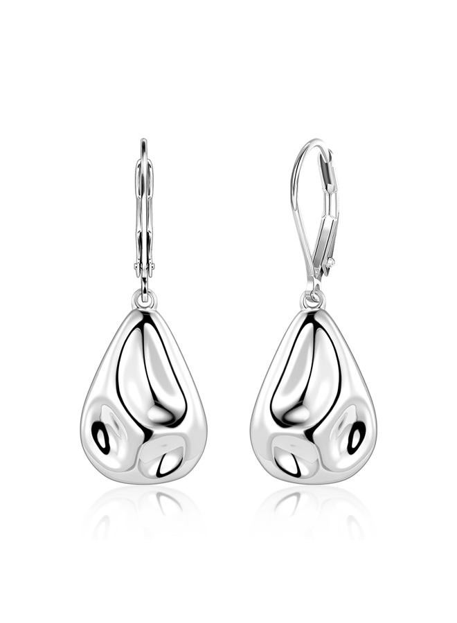 Lancharmed 925 Sterling Silver Teardrop Dangle Earrings, Hypoallergenic 14k Gold Plated Hammered Waterdrop Earring for Women Trendy Statement Dangling Drop Leverback Earrings Gifts in Jewelry Box - Image 1
