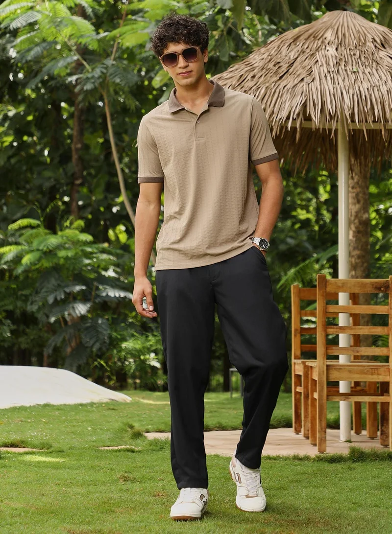 CAHOOT  Men's Pastel Brown Rope-Lined Textured Polo T-Shirt for Men | Best Price UAE