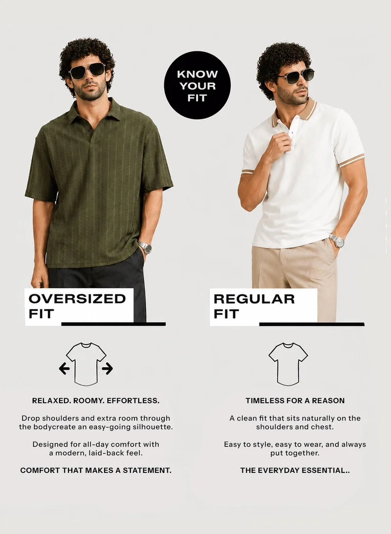 CAHOOT  Men's Pastel Brown Rope-Lined Textured Polo T-Shirt for Men | Best Price UAE