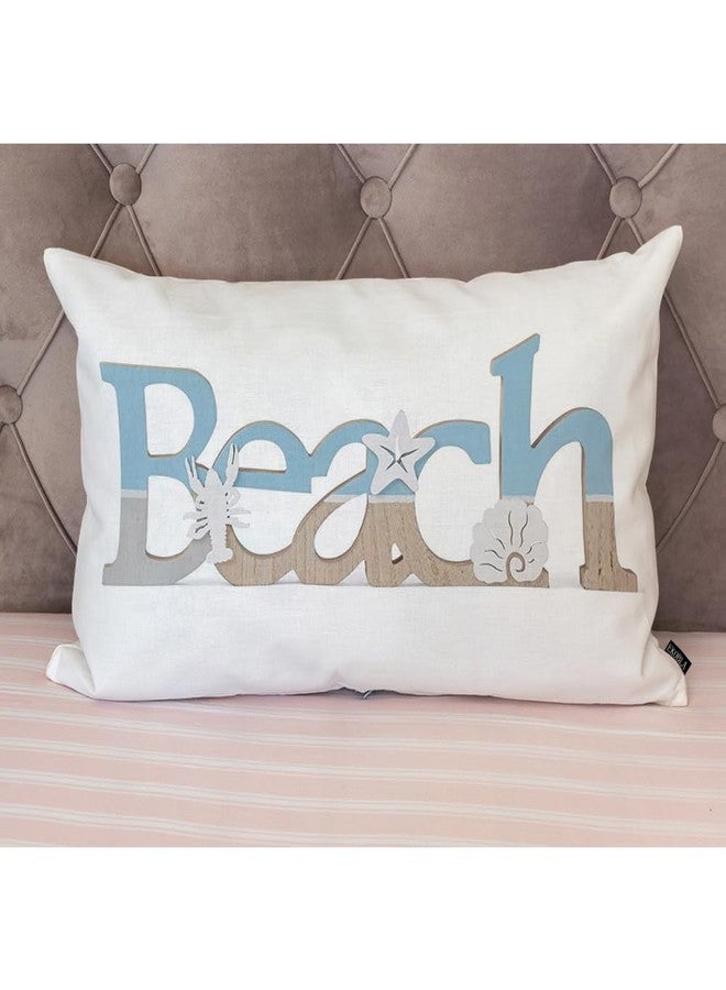 EKOBLA Beach Vintage Wood Lettering Quote with Ocean Home Pillow Cases Coastal Sea Starfish Scallop Summer Waist Lumber Cotton Linen Cushion Cover Oblong Rectangle Pillowcase for Home 12x20 Inches - Image 4