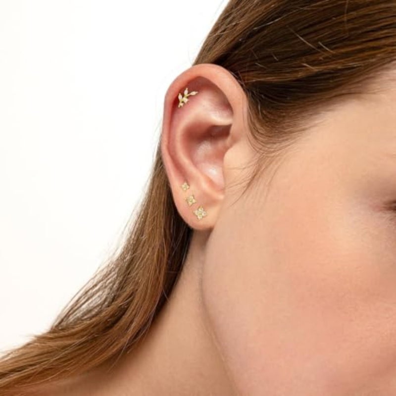 14K Gold Plated Stud Earrings, 925 Sterling Silver Post Cartilage Earring, Trendy Hypoallergenic, Cute Small Helix Earrings Stack Jewelry for Girls Women, Dainty Tiny Cubic Zirconia Earrings, 4Pcs - Image 2