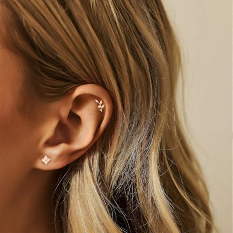 14K Gold Plated Stud Earrings, 925 Sterling Silver Post Cartilage Earring, Trendy Hypoallergenic, Cute Small Helix Earrings Stack Jewelry for Girls Women, Dainty Tiny Cubic Zirconia Earrings, 4Pcs - Image 4