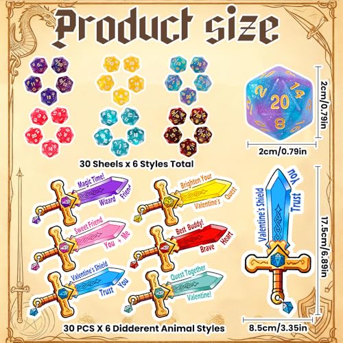 Celltestria 30pcs Valentines Gift Cards with Glitter Dice Toys Valentines Day D20s Role Playing Dice for Kids Adults Party Favor RPG MTG School Classroom Exchange Prizes Gift - Image 5