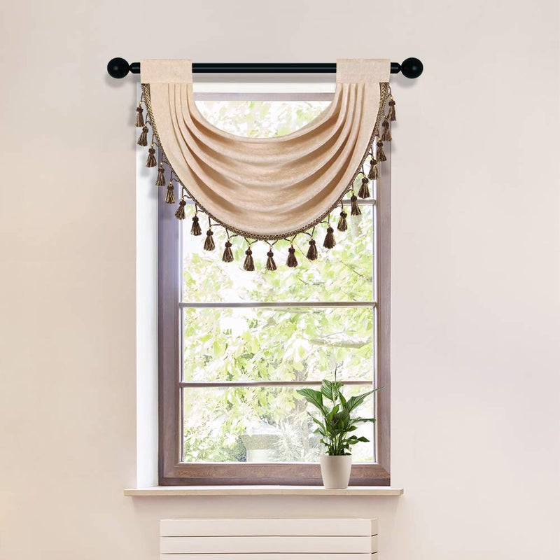 ELKCA ELKCA Beige Thick Chenille Waterfall Swag Valance for Living Room Small Valance Curtains for KitchenPack of 1 Beige 30 W x 22 L 