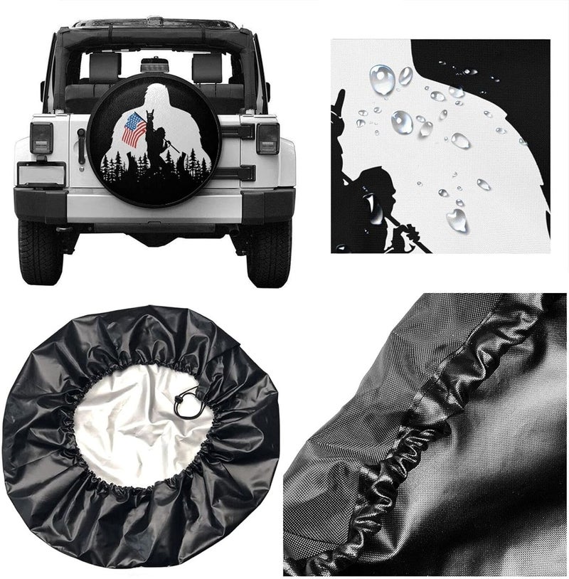 cozipink Bigfoot American Flag Camping Spare Tire Cover Wheel Protectors Weatherproof Wheel Covers Universal Fit for Trailer Rv SUV Truck Camper Travel Trailers Accessories 14in - Image 2