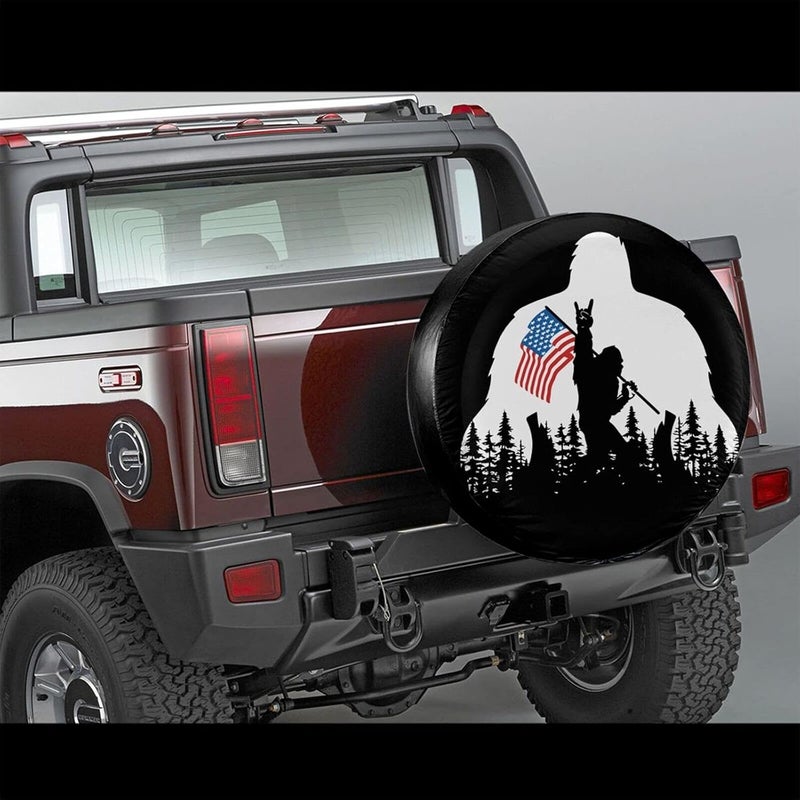 cozipink Bigfoot American Flag Camping Spare Tire Cover Wheel Protectors Weatherproof Wheel Covers Universal Fit for Trailer Rv SUV Truck Camper Travel Trailers Accessories 14in - Image 4