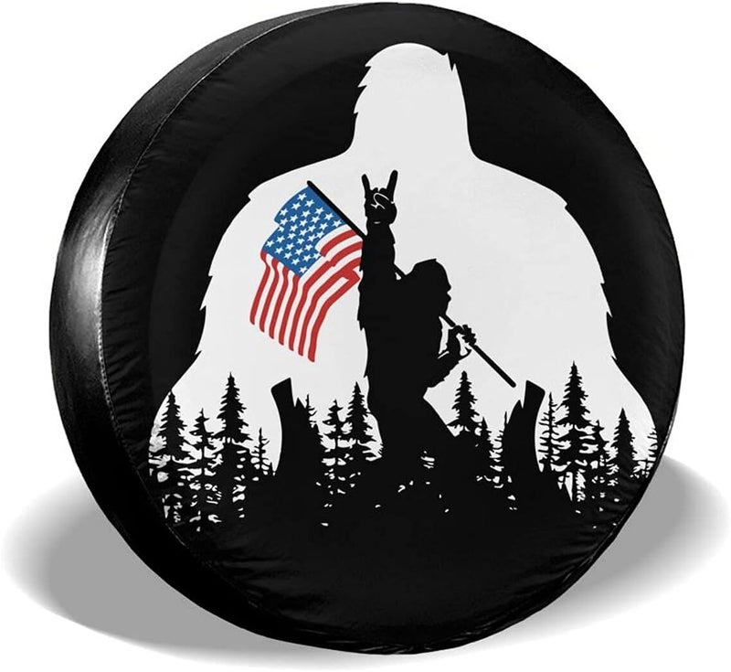 cozipink Bigfoot American Flag Camping Spare Tire Cover Wheel Protectors Weatherproof Wheel Covers Universal Fit for Trailer Rv SUV Truck Camper Travel Trailers Accessories 14in - Image 1