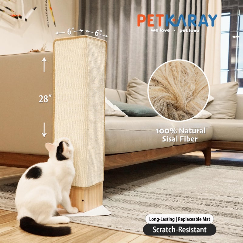 PETKARAY Couch Corner Cat Scratcher, 28" Corner Scratching Post Wall Scratcher, Sisal Furniture Protector for Sofa with Reversible Base, Large - Image 2