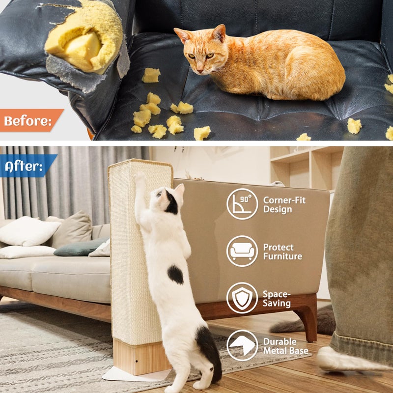 PETKARAY Couch Corner Cat Scratcher, 28" Corner Scratching Post Wall Scratcher, Sisal Furniture Protector for Sofa with Reversible Base, Large - Image 3