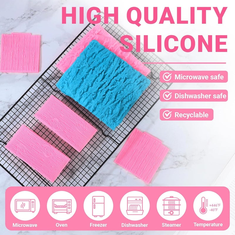 Beasea Silicone Molds for Cakes Decorating, 5pcs Woodgrain Silicone Lace Fondant Mold Fondant Texture Mat Sheet for Sugar Lace Mats Wood Texture Mat Embossed Craft Tools - Image 4