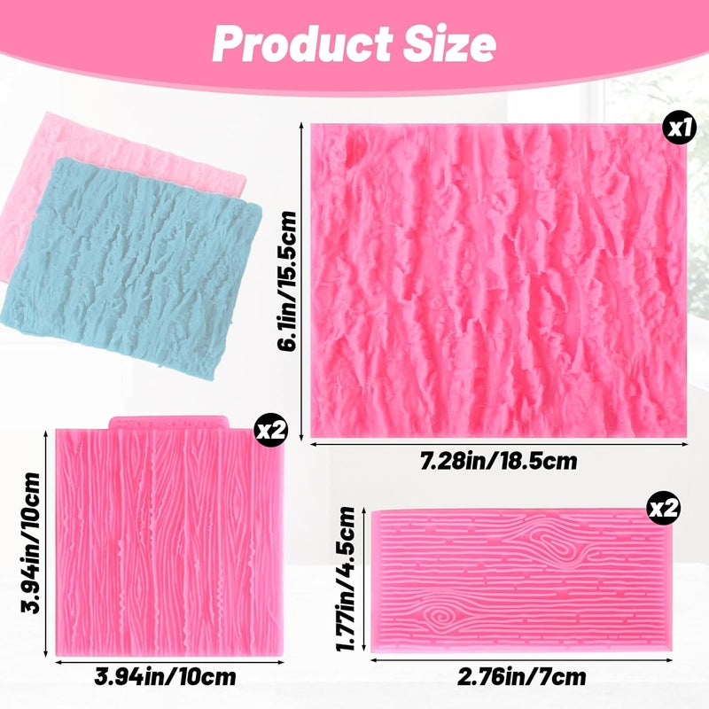 Beasea Silicone Molds for Cakes Decorating, 5pcs Woodgrain Silicone Lace Fondant Mold Fondant Texture Mat Sheet for Sugar Lace Mats Wood Texture Mat Embossed Craft Tools - Image 2
