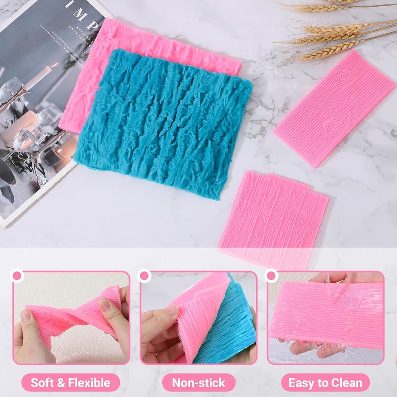Beasea Silicone Molds for Cakes Decorating, 5pcs Woodgrain Silicone Lace Fondant Mold Fondant Texture Mat Sheet for Sugar Lace Mats Wood Texture Mat Embossed Craft Tools - Image 3