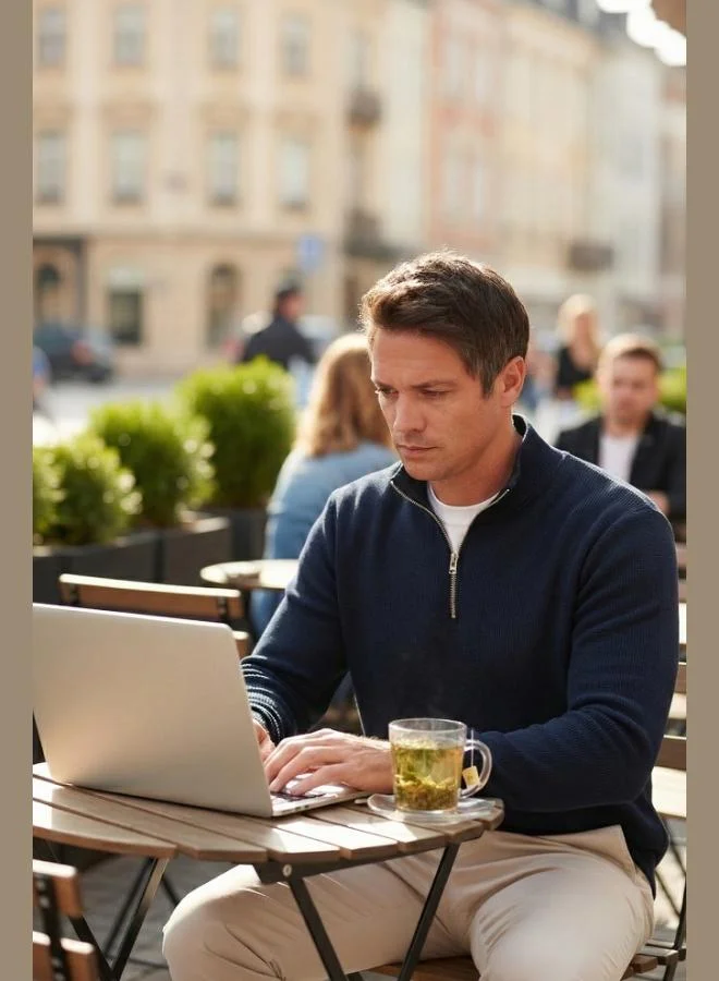 بوراتي بلوزة رجالي قطنية بياقة مستديرة وسحاب نصفي