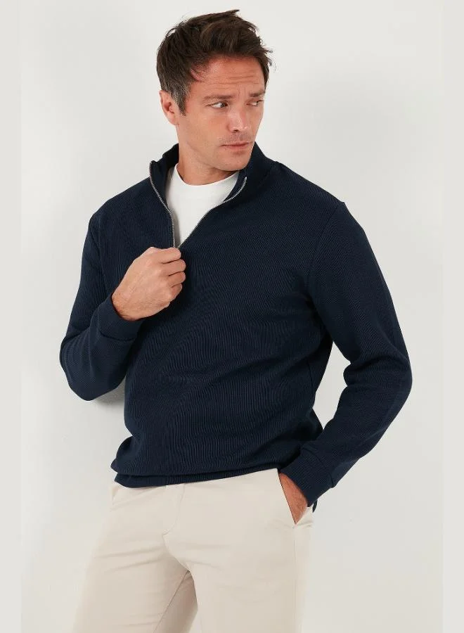 Buratti  Buratti Cotton Relaxed Fit Half Zippered Crew Neck Knitted Sweat Men's SWEAT 5901076 for Men | Best Price UAE