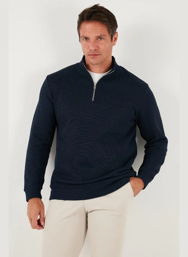 Buratti  Buratti Cotton Relaxed Fit Half Zippered Crew Neck Knitted Sweat Men's SWEAT 5901076 for Men | Best Price UAE