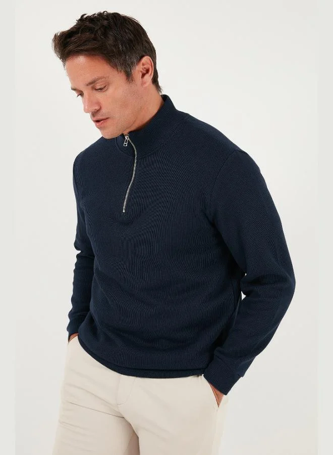 Buratti  Buratti Cotton Relaxed Fit Half Zippered Crew Neck Knitted Sweat Men's SWEAT 5901076 for Men | Best Price UAE