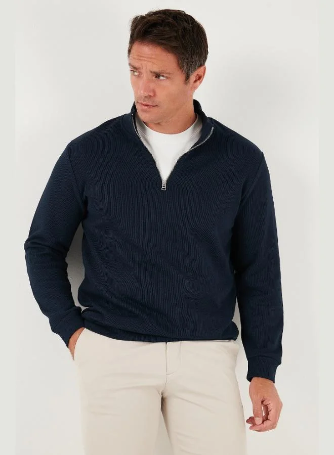 Buratti Buratti Cotton Relaxed Fit Half Zippered Crew Neck Knitted Sweat Men's SWEAT 5901076