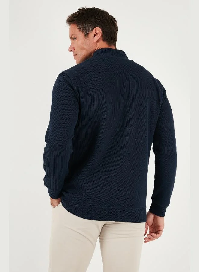 Buratti  Buratti Cotton Relaxed Fit Half Zippered Crew Neck Knitted Sweat Men's SWEAT 5901076 for Men | Best Price UAE