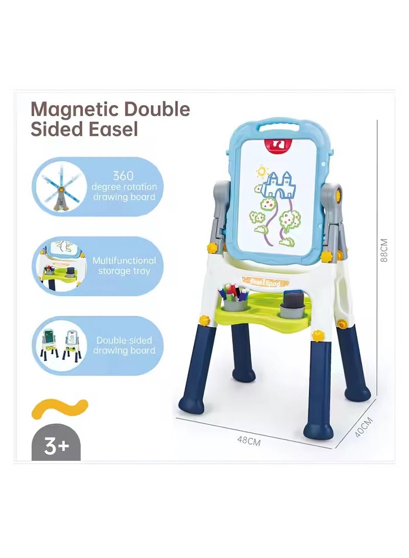 Youleen Magnetic Double-Sided Drawing Easel with Storage Tray, Blue - Image 4