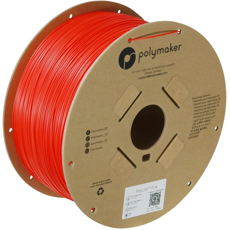 polymaker PLA Filament, Red 3D Printing PLA Filament 1.75mm 3kg - PolyLite 3D Printer PLA Filament, Dimensional Accuracy +/- 0.03mm, Compatible with Most 3D Printer, Red - Image 1