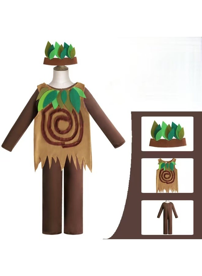 JAYATO Boys and Girls Tree Costume Set with Headband, Jumpsuit,  Outfit for Festival Party Stage Role-playing, suitable for Boys Girls Birthday Gift, Dress-Up, Halloween, Birthday Party, XL Size - Image 1