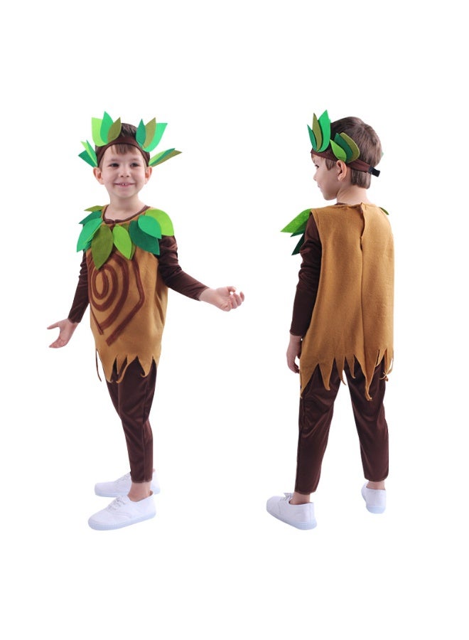 JAYATO Boys and Girls Tree Costume Set with Headband, Jumpsuit,  Outfit for Festival Party Stage Role-playing, suitable for Boys Girls Birthday Gift, Dress-Up, Halloween, Birthday Party, XL Size - Image 2