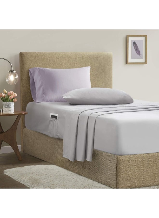 Comfort Spaces Comfort Spaces Bed in A Bag - Trendy Casual Design Cozy Comforter with Complete Sheet Set with Side Pocket, All Season Cover, Matching Shams Twin(66"x90"), Kate, Grey/Purple 6 Piece  - Image 5