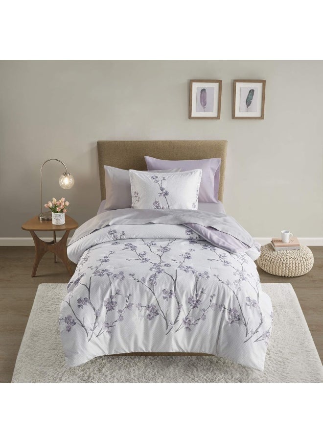 Comfort Spaces Comfort Spaces Bed in A Bag - Trendy Casual Design Cozy Comforter with Complete Sheet Set with Side Pocket, All Season Cover, Matching Shams Twin(66"x90"), Kate, Grey/Purple 6 Piece  - Image 3