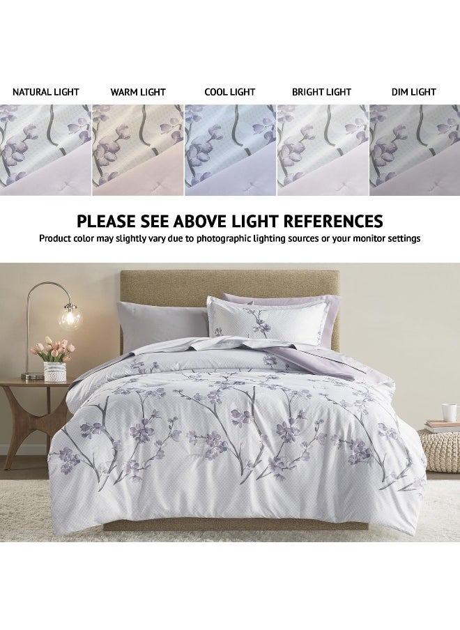 Comfort Spaces Comfort Spaces Bed in A Bag - Trendy Casual Design Cozy Comforter with Complete Sheet Set with Side Pocket, All Season Cover, Matching Shams Twin(66"x90"), Kate, Grey/Purple 6 Piece  - Image 2