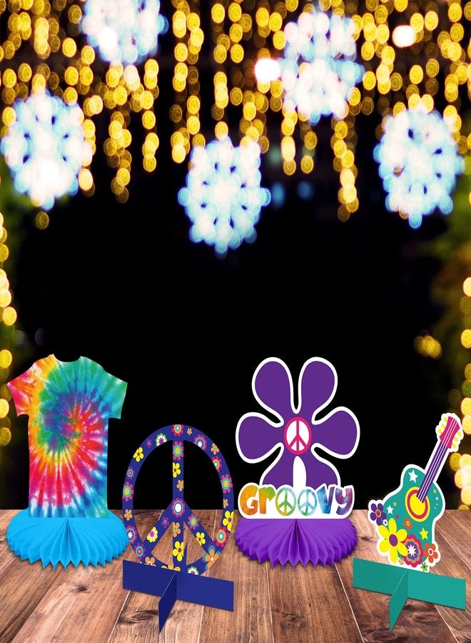 Nezyo 12 Pcs Tie Dye Hippie Party Honeycomb Centerpieces Decorations 60's 70s Themed Table Topper Decor Retro Flower Cutout Peace Sign for Hippie Groovy Birthday - Image 5