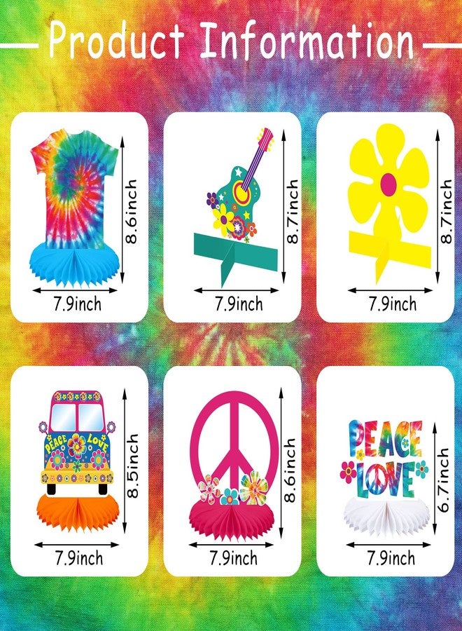 Nezyo 12 Pcs Tie Dye Hippie Party Honeycomb Centerpieces Decorations 60's 70s Themed Table Topper Decor Retro Flower Cutout Peace Sign for Hippie Groovy Birthday - Image 2