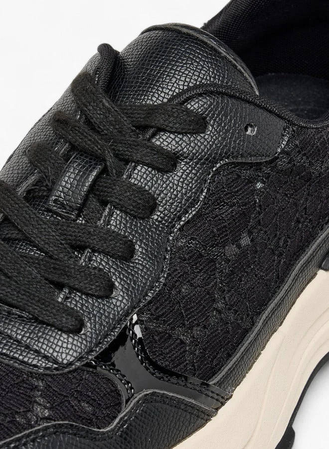 MISSY BLACK Women Panelled Lace-Up Sneakers with Pull Tab  | Best Price UAE