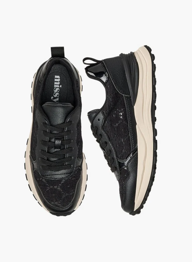 MISSY BLACK Women Panelled Lace-Up Sneakers with Pull Tab  | Best Price UAE