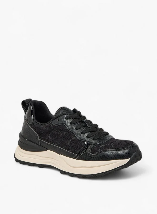 MISSY BLACK Women Panelled Lace-Up Sneakers with Pull Tab  | Best Price UAE