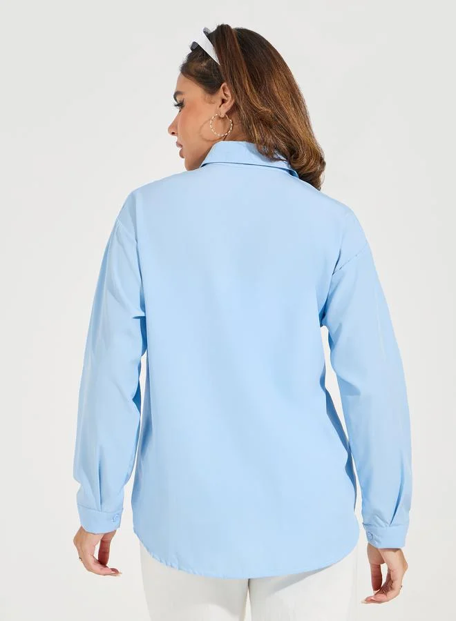 Take Two Oversized Solid Button Down Shirt with Dropped Shoulder