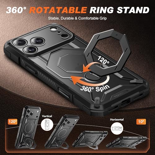 TONGATE for iPhone 17 Pro Max Case with 360° Spin Magnetic Stand, [Compatible with MagSafe][Military-Grade Protection] with Privacy Screen Protector & Camera Control Cover for iPhone 17 ProMax, Black - Image 4