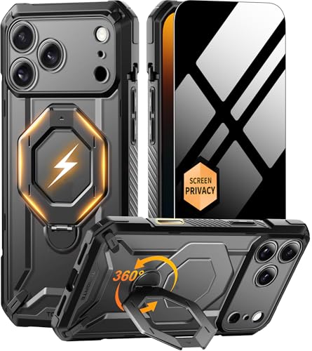 TONGATE for iPhone 17 Pro Max Case with 360° Spin Magnetic Stand, [Compatible with MagSafe][Military-Grade Protection] with Privacy Screen Protector & Camera Control Cover for iPhone 17 ProMax, Black - Image 1