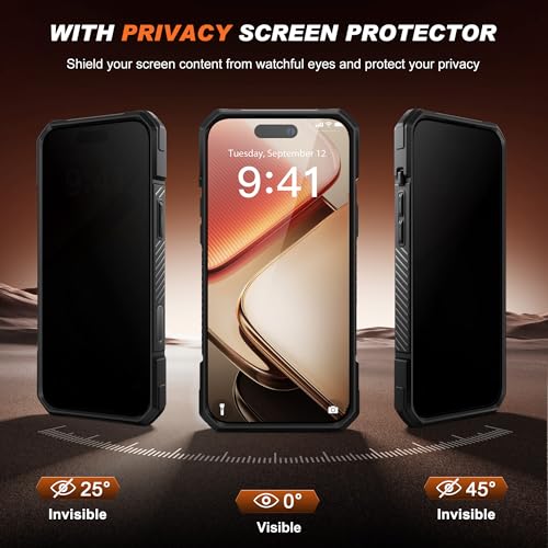 TONGATE for iPhone 17 Pro Max Case with 360° Spin Magnetic Stand, [Compatible with MagSafe][Military-Grade Protection] with Privacy Screen Protector & Camera Control Cover for iPhone 17 ProMax, Black - Image 3
