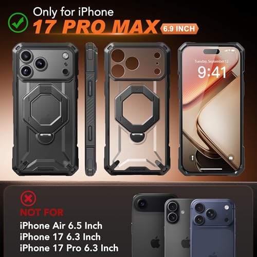 TONGATE for iPhone 17 Pro Max Case with 360° Spin Magnetic Stand, [Compatible with MagSafe][Military-Grade Protection] with Privacy Screen Protector & Camera Control Cover for iPhone 17 ProMax, Black - Image 2
