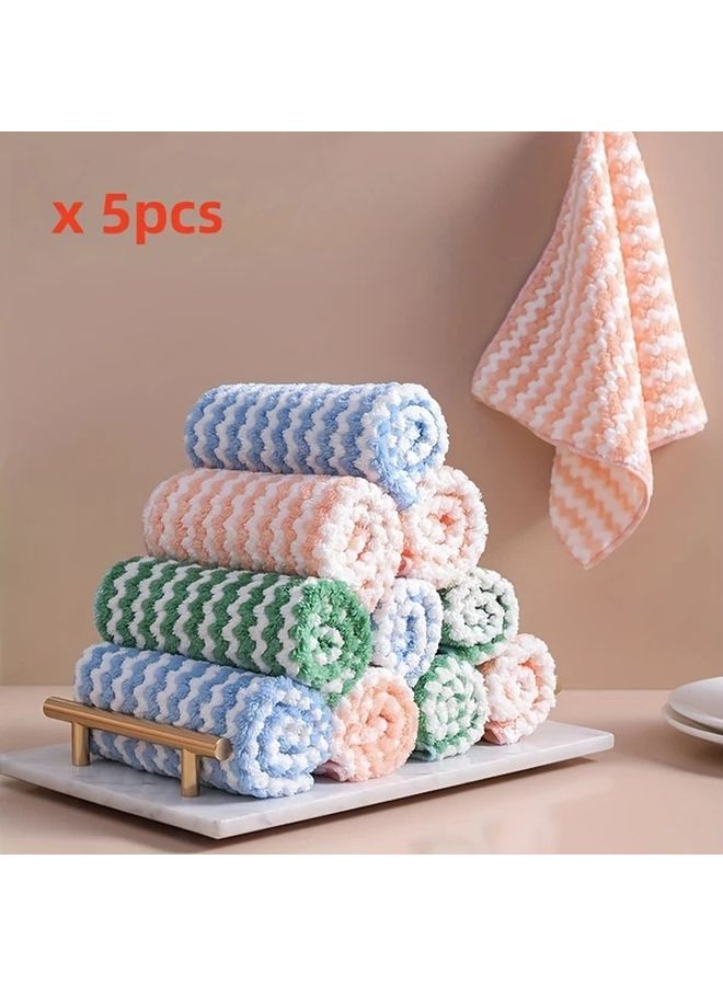 5Pcs Reusable Cleaning Cloths Coral Fleece Dish Towels Multi Surface Random Color - Image 2