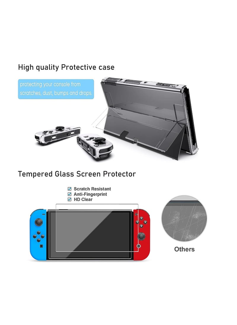 Anmi 13 PCS Set Nintendo Switch OLED Console Portable Travel Carry Case Include Screen Protector, Protective Cover Case, Data Cable, Kickstand &Thumb Grip Caps(Black)  - Image 2