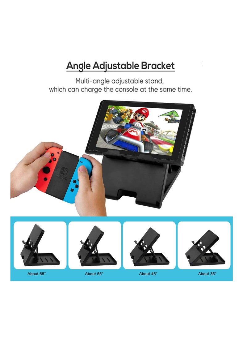 Anmi 13 PCS Set Nintendo Switch OLED Console Portable Travel Carry Case Include Screen Protector, Protective Cover Case, Data Cable, Kickstand &Thumb Grip Caps(Black)  - Image 3