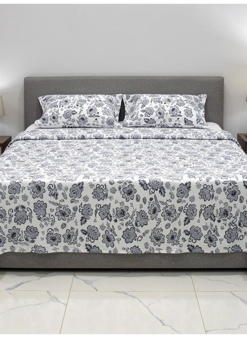 RISHAHOME King size Cotton Blend Flat Bedsheet Set 144 Thread Count Floral Printed Design 220x240 cm - Image 1