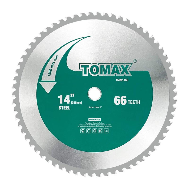 TOMAX Tooth Industrial Level Steel and Ferrous Metal Saw Blade with 5/8 Inch DMK Arbor (14" 66T) - Image 1