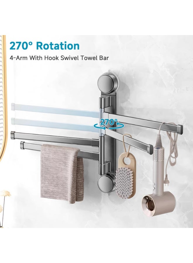 Arabest Suction Cup Towel Rack,Space Saving Wall Mounted Swivel Towel Holder, SUS304 Stainless Steel 4-Arm No Drilling Towel Bar for Bathroom, Kitchen-Grey - Image 2