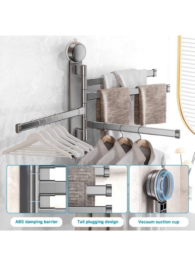 Arabest Suction Cup Towel Rack,Space Saving Wall Mounted Swivel Towel Holder, SUS304 Stainless Steel 4-Arm No Drilling Towel Bar for Bathroom, Kitchen-Grey - Image 4
