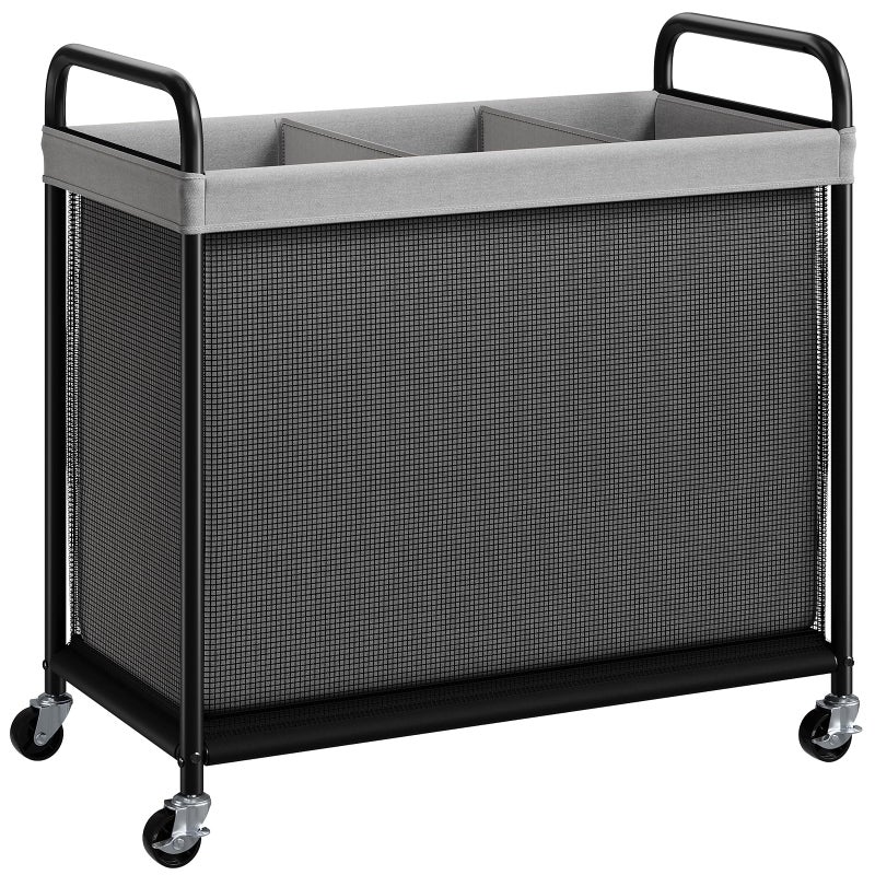 ELYKEN Laundry Hamper 3 Section, 120L Rolling Laundry Sorter with Removable Liner Bag, Laundry Basket with Wheels, Steel Frame with Metal Handle, Clothes Hamper Cart for Laundry Room & Bedroom - Image 1