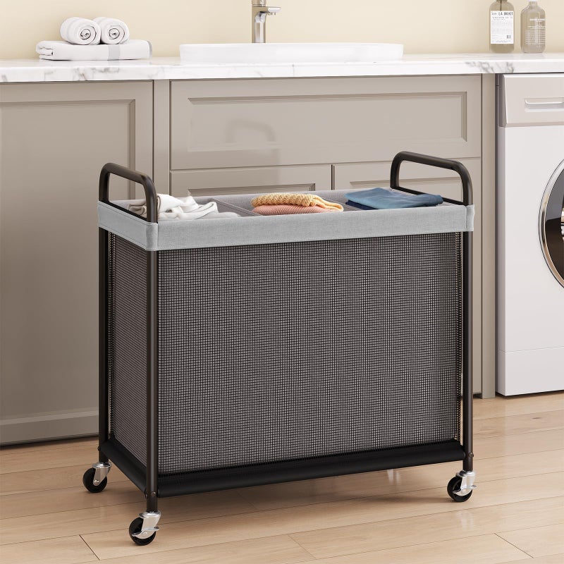 ELYKEN Laundry Hamper 3 Section, 120L Rolling Laundry Sorter with Removable Liner Bag, Laundry Basket with Wheels, Steel Frame with Metal Handle, Clothes Hamper Cart for Laundry Room & Bedroom - Image 2