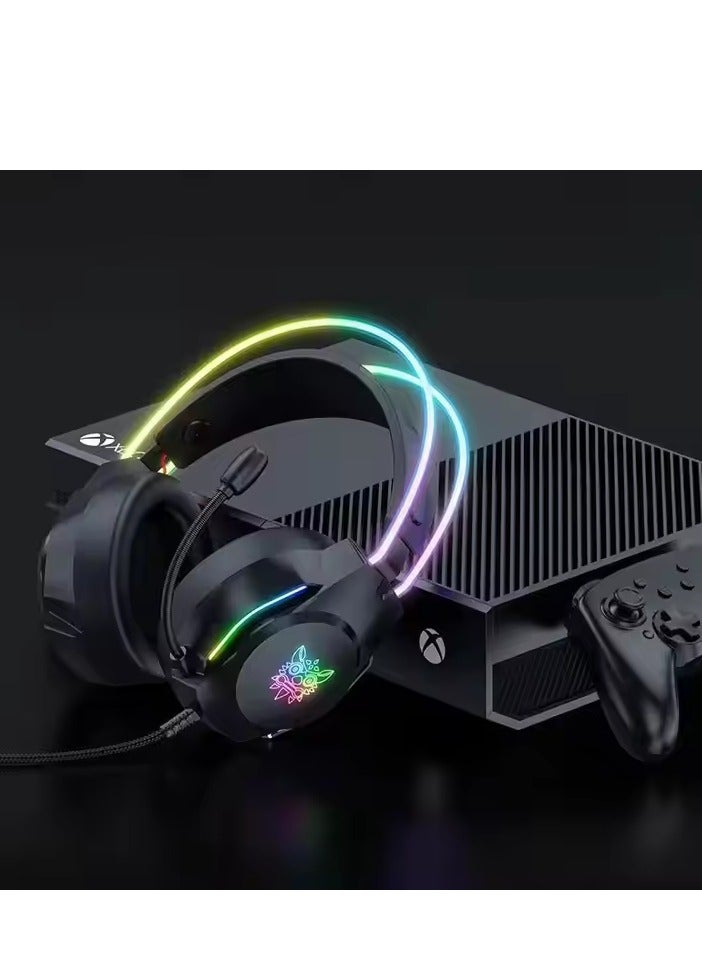 أونيكوما سماعة رأس سلكية قابلة للطي للألعاب ONIKUMA X26 مزودة بخاصية إلغاء الضوضاء الديناميكية وصوت جهير فائق ووحدة تشغيل 50 مم وصوت محيطي ستيريو وإضاءة RGB وميكروفون مرن وسماعة رأس سلكية لأجهزة PS4/PS5/XOne/XSeries/NSwitch/PC، لون أسود - Image 3