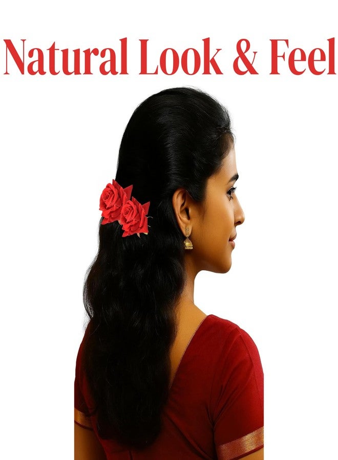 ASHMEN Rose Hair Clips for Women - Hair Accessories for Woman RedRose Hair Clip, Artificial Flowers Bun U Pins, Rose for Hair Bun, Braid Accessories, Bridal Party Style (Pack of 4) - Image 4